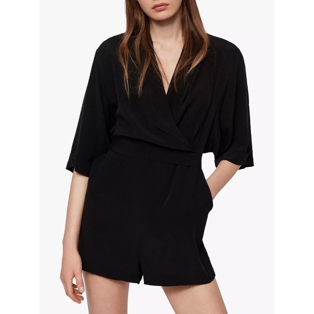 All Saints Black Wrap Laurel Jumpsuit Romper XS